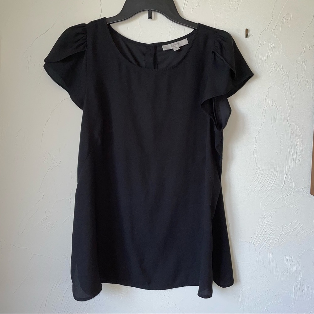 Loft Button Back Flutter Sleeve Crew Neck Blouse
